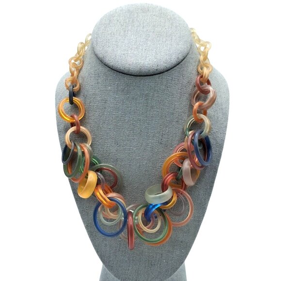 Vintage Celluloid Link Necklace Circles Hook Clasp Plastic - Picture 1 of 7